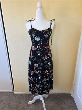 Floral Tie-Shoulder Midi Dress - Black Floral